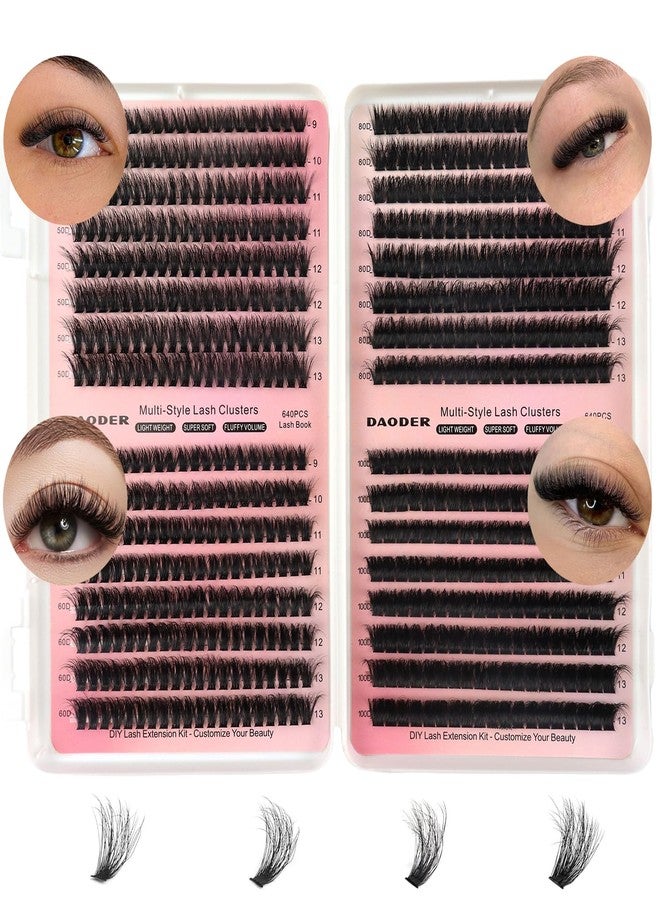 داودر مجموعة رموش كثيفة من داودر، 9-13 مم، رموش قصيرة وخفيفة، 50D+60D+80D+100D، رموش فردية كثيفة وناعمة، 640 قطعة، تجعيد D - Image 1